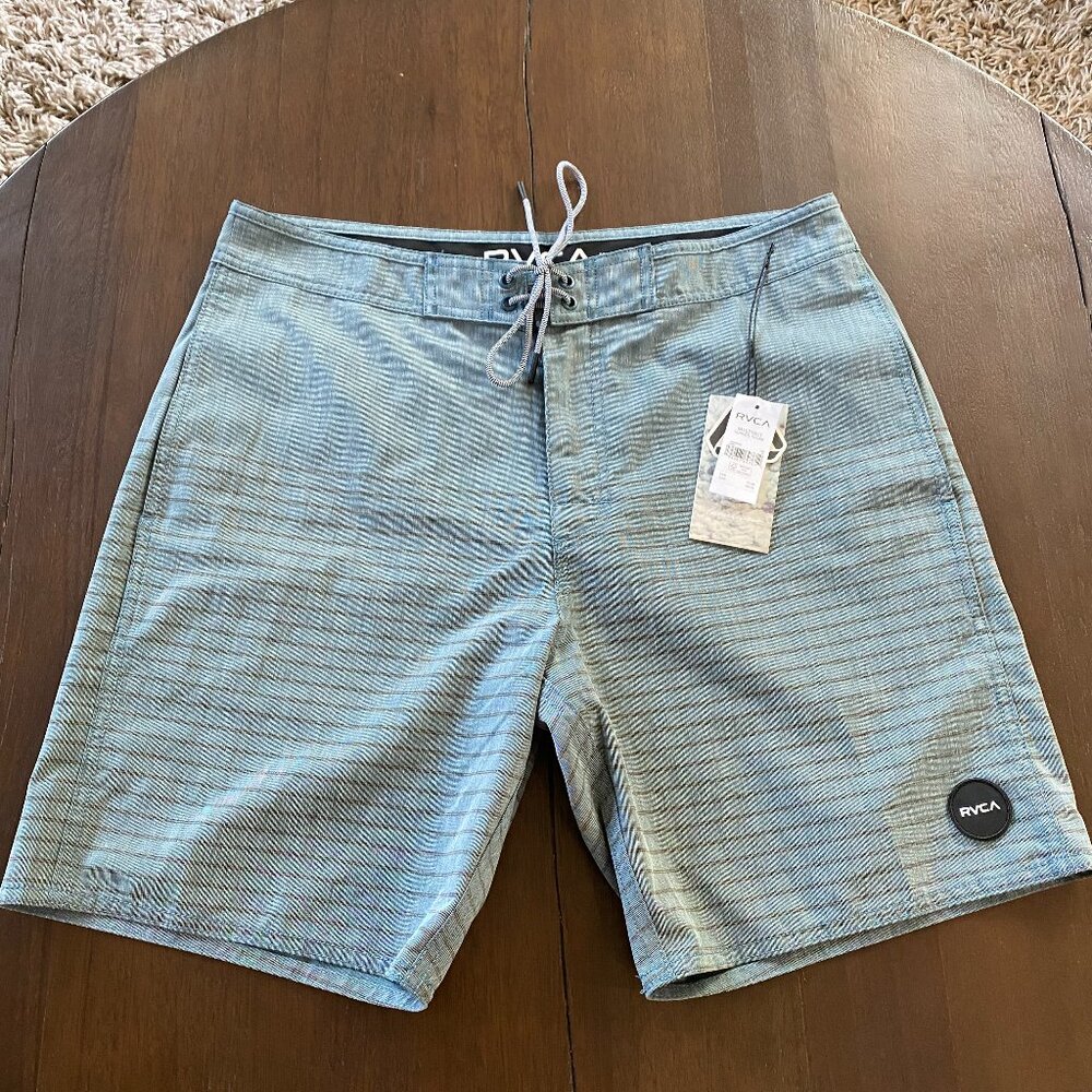 RVCA Curren Swim Trunks Blue and Gray Board Shorts Lightweight Swimwear